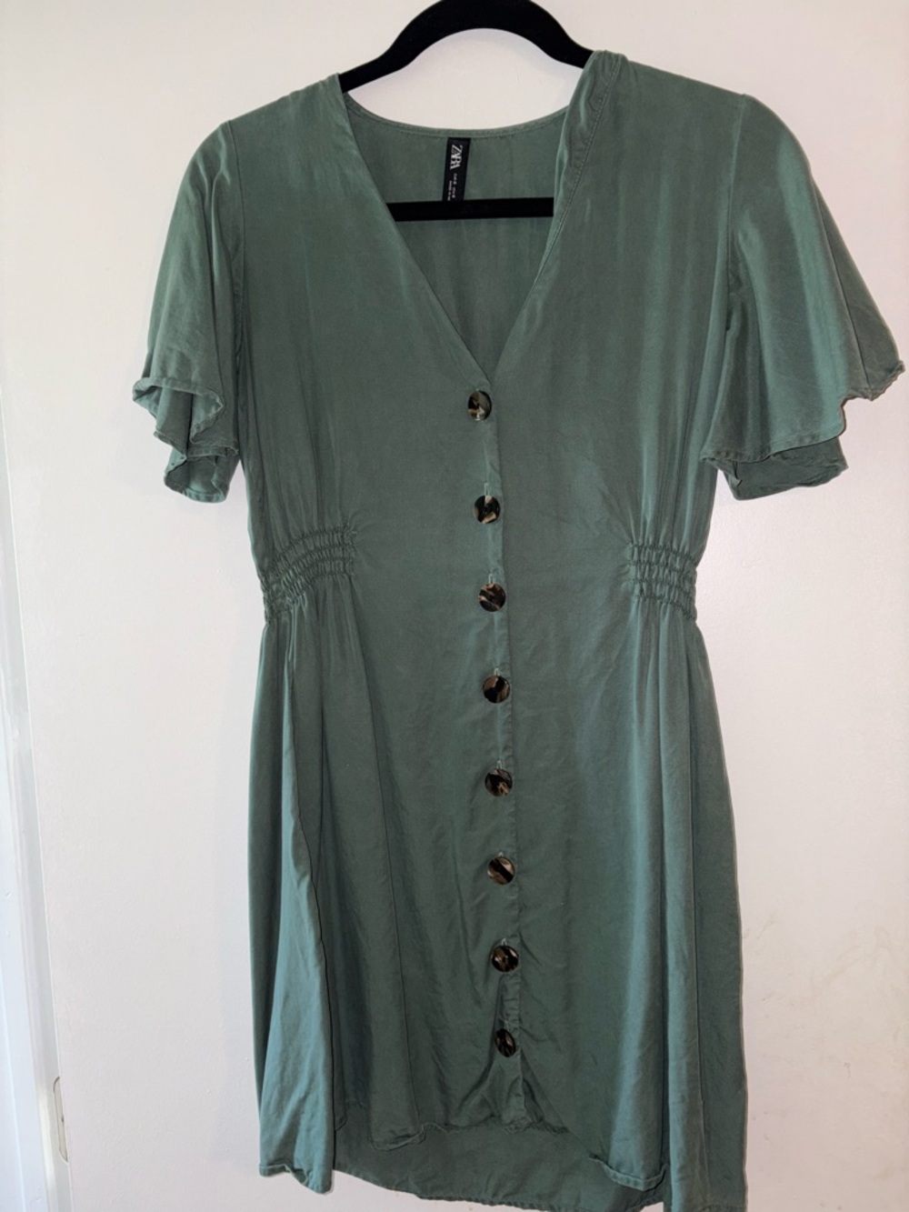 Zara Sage Green Button-Front Mini Dress
